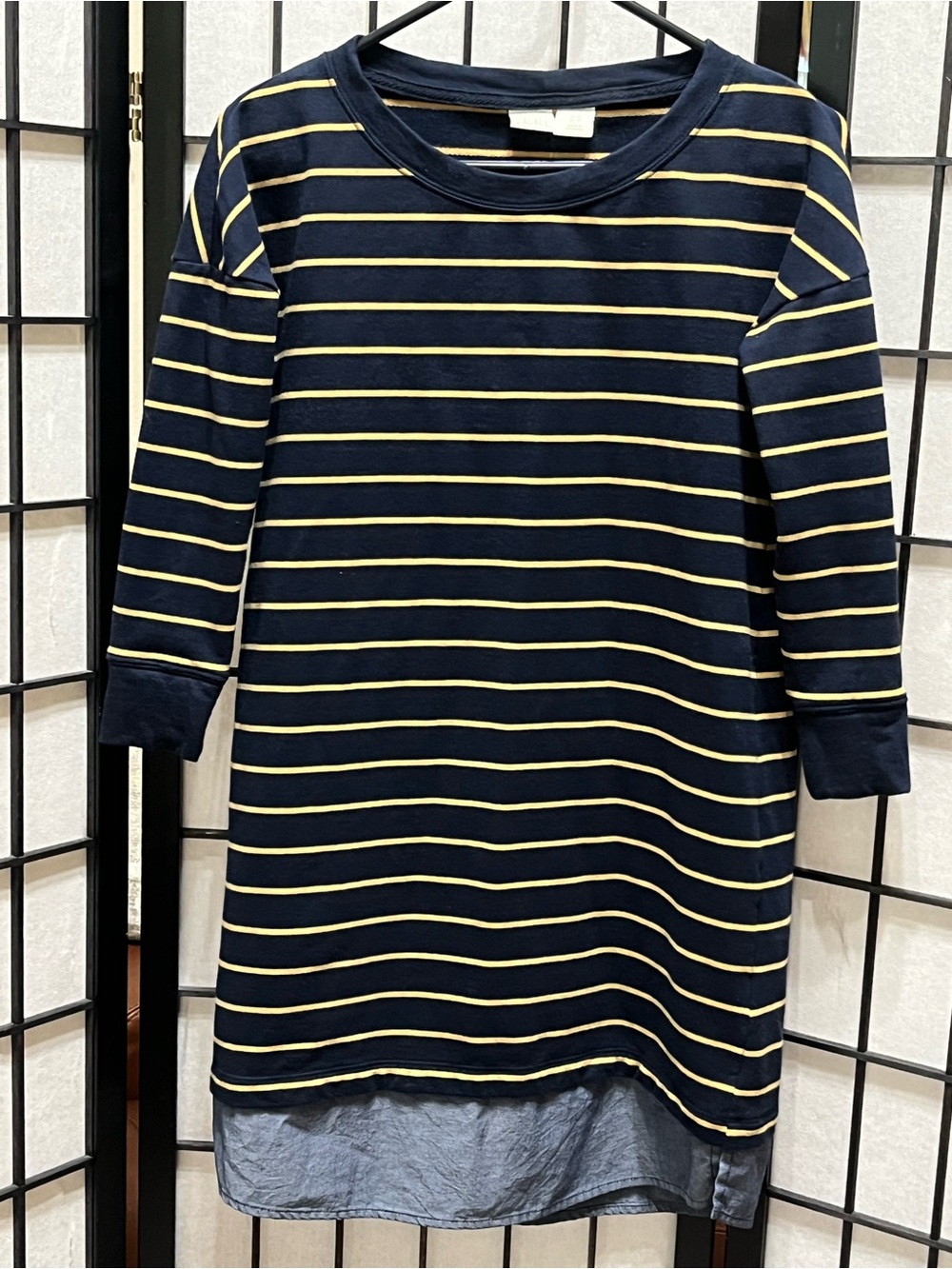 Lucy & Laurel Navy and Yellow Striped Long Sleeve TEE SHIRT TUNIC DRESS SIZE XS